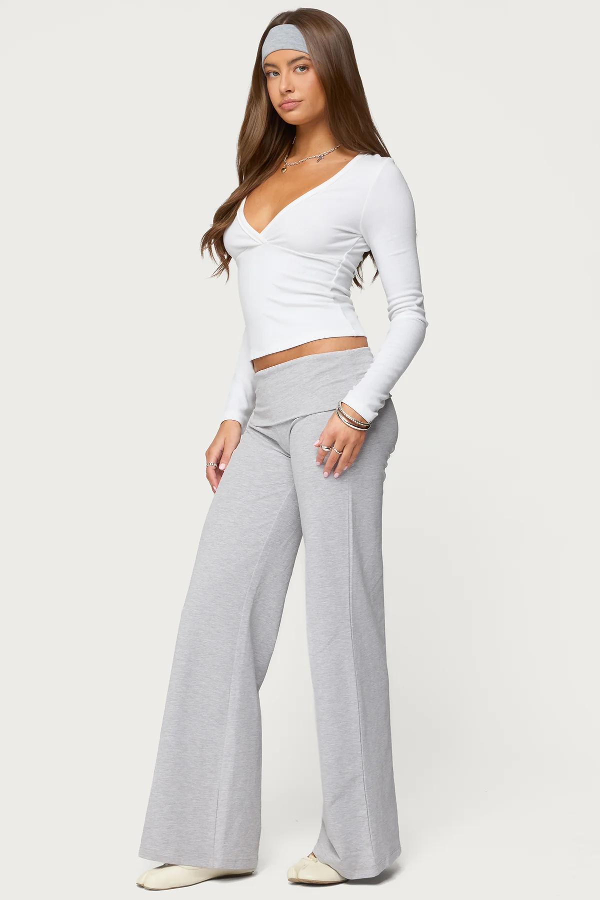 Wide Leg Foldover Trousers - Image 3