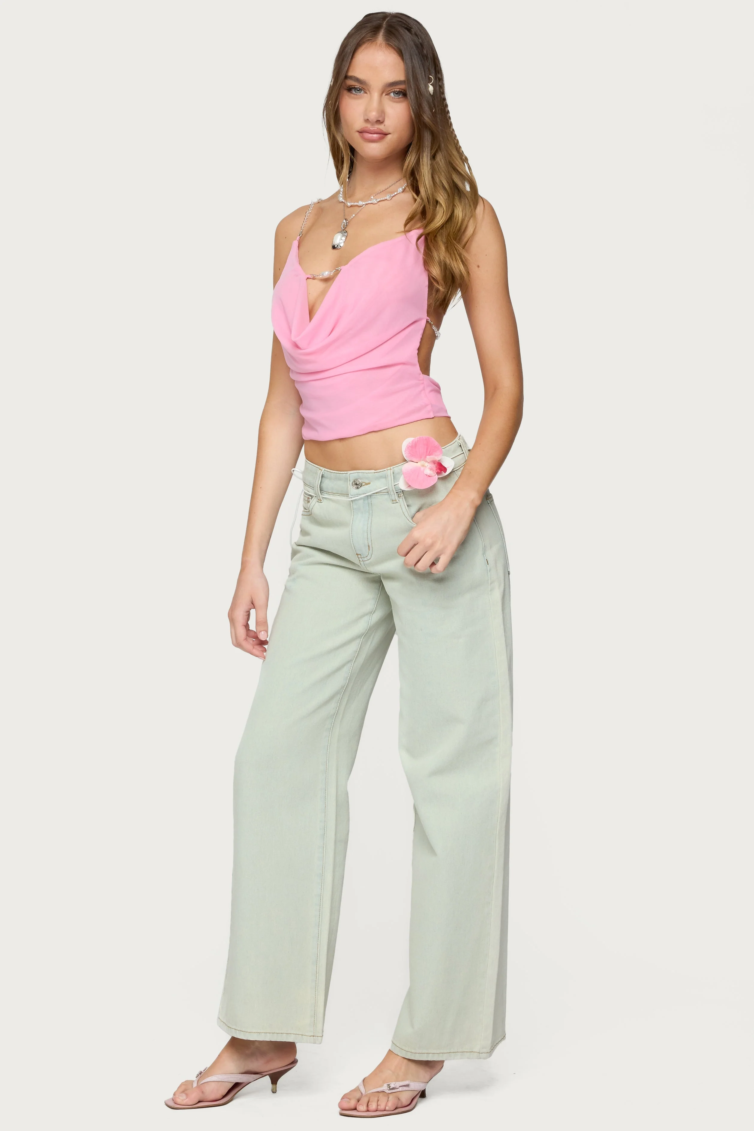Beaded Deep Cowl Neck Backless Top - Image 6